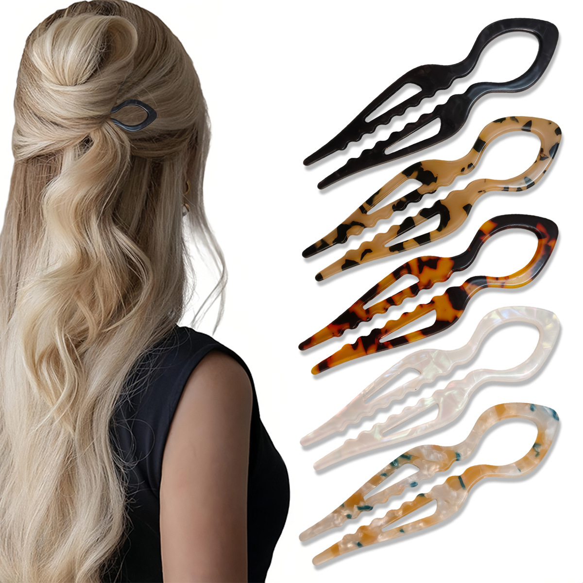 Women Accessories Shop - U-Shaped Hair Sticks Tortoiseshell Acrylic Anti-Slip