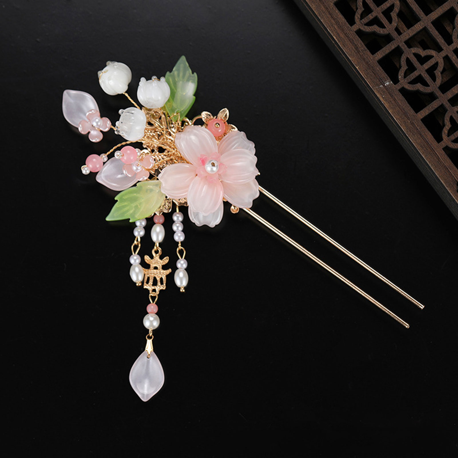 Hair Fork Stick - Elegant Pink Flower Hairpins Retro Chinese