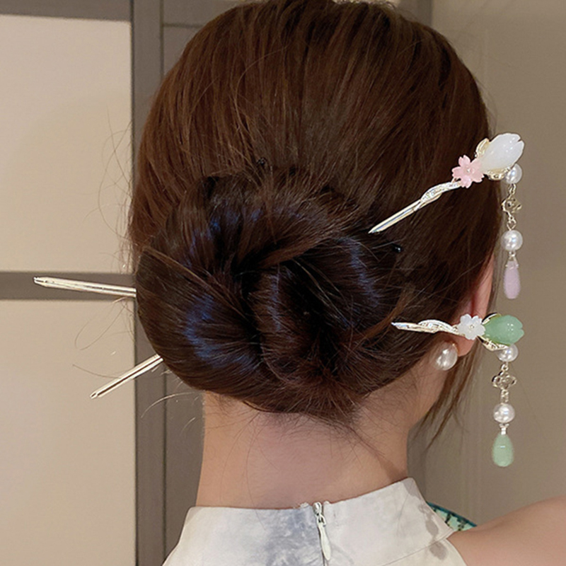 Hair Fork Stick - Vintage Flower Pearl Tassel Hairpin for