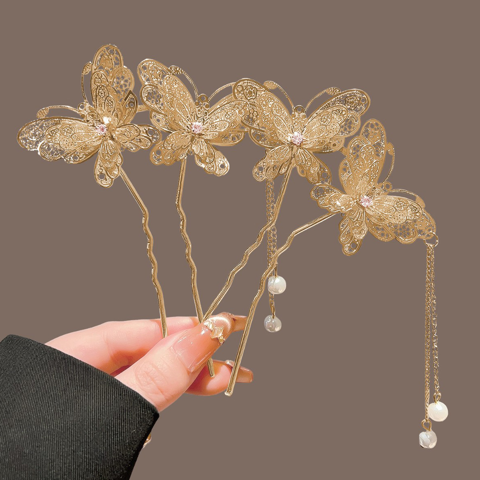 Hair Fork Stick - Neo Chinese Double Butterfly Tassel Hairpin
