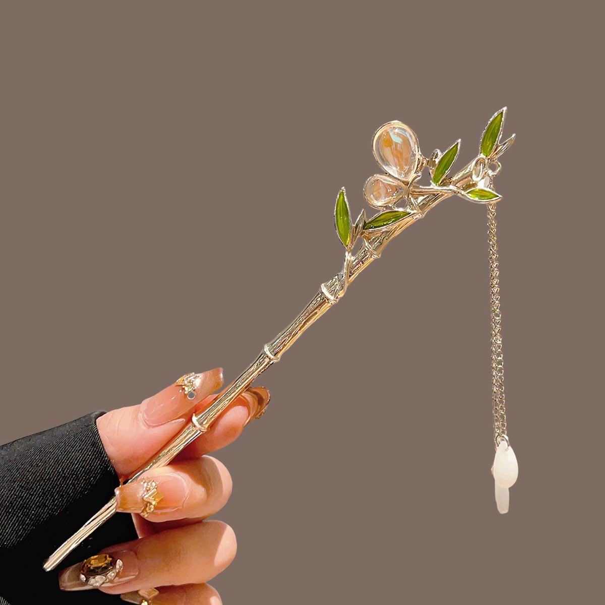 Hair Fork Stick - Green Bamboo Tassel Hair Stick For