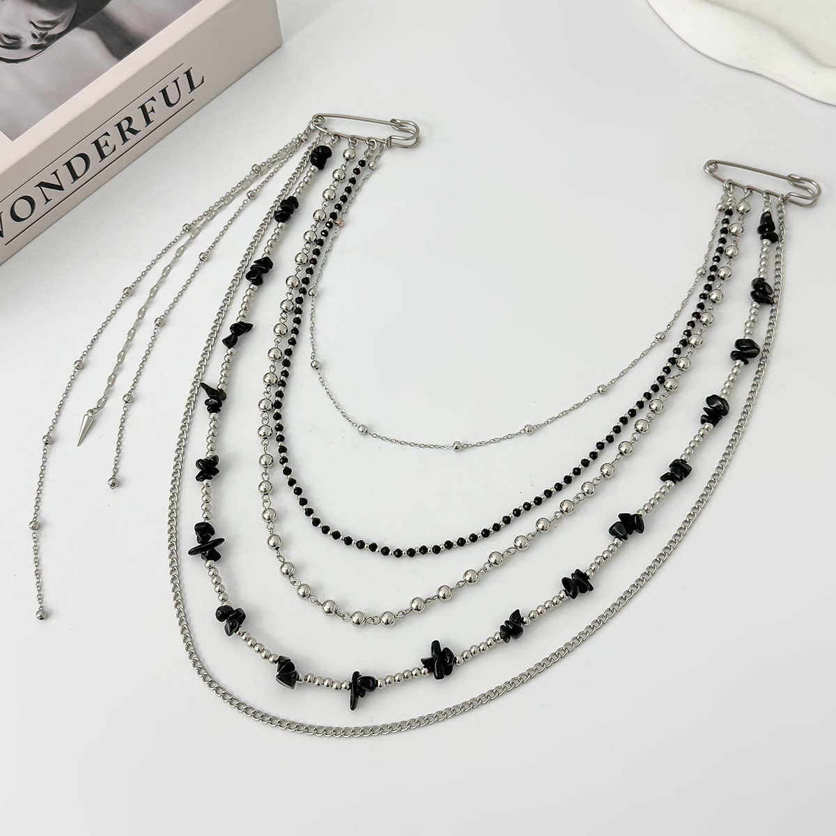 Punk Hip Hop Long Crystal Broo - Women Accessories Chain review and price